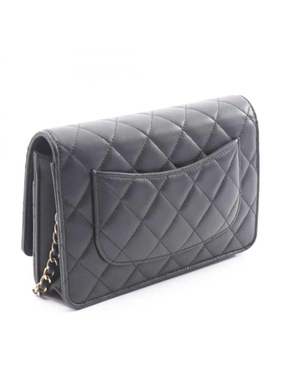 Chanel Shoulder Bag Quilted Icon Charm Black Lambskin Chain Wallet